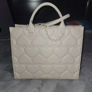 NWT Betsey Johnson Cream Heart Quilted Large Tote Bag